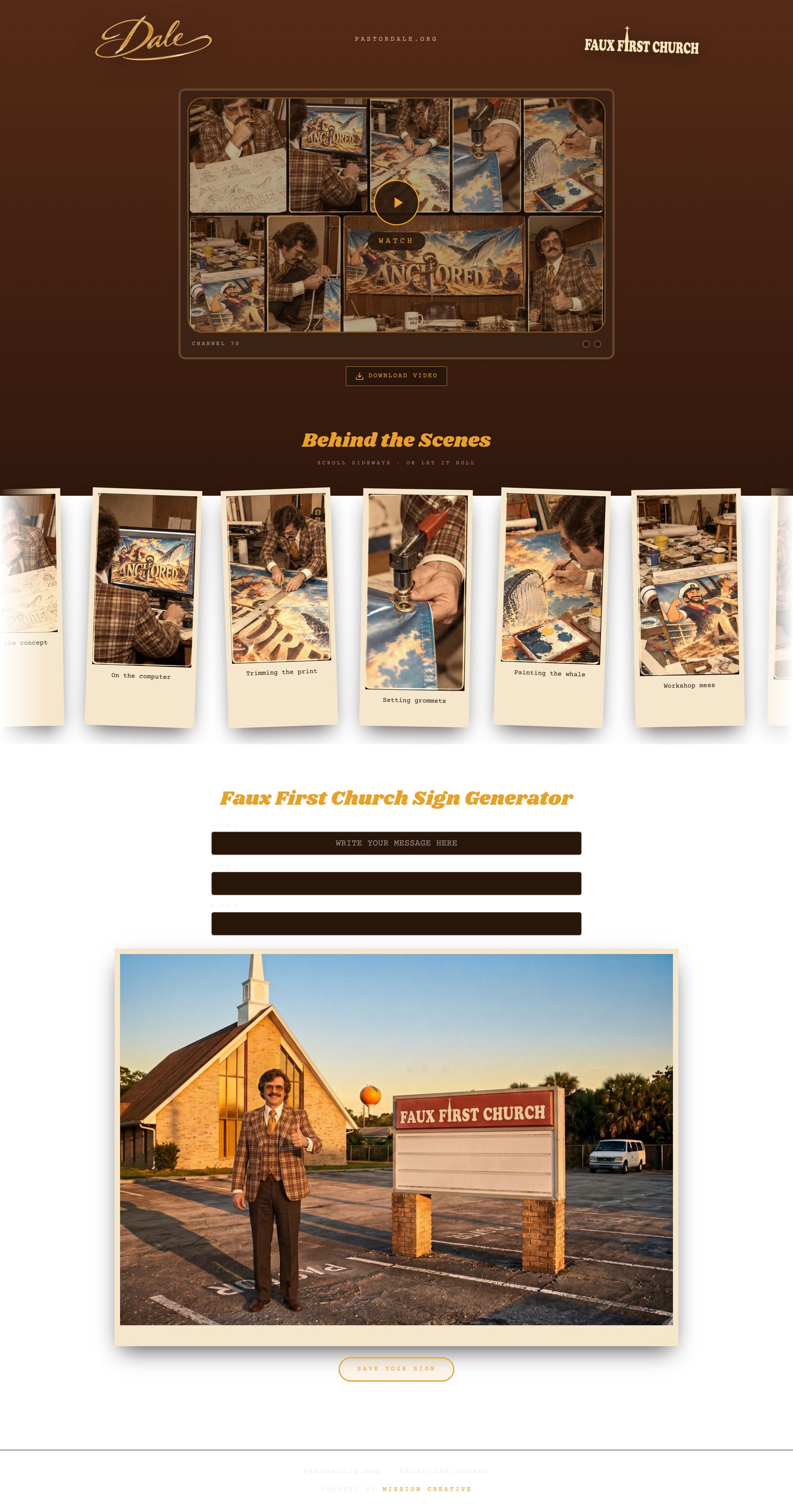 pastordale.org — video, behind the scenes, and the sign generator