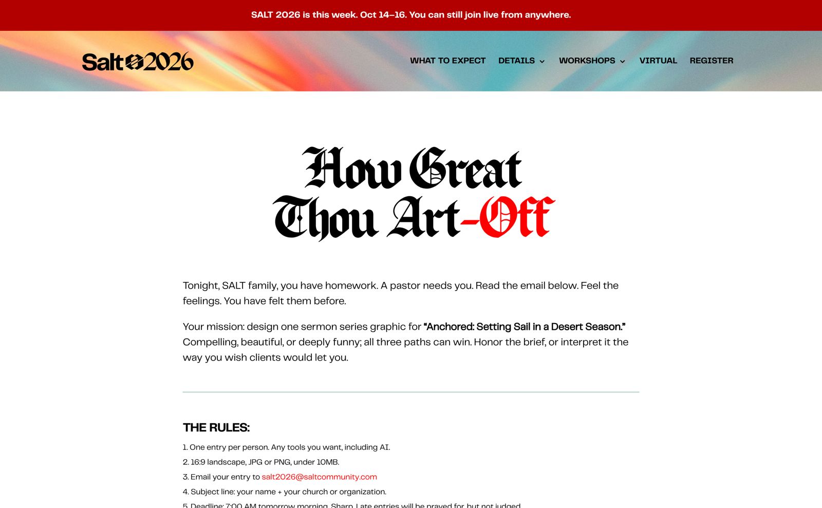 The How Great Thou Art-Off brief on the SALT 2026 website