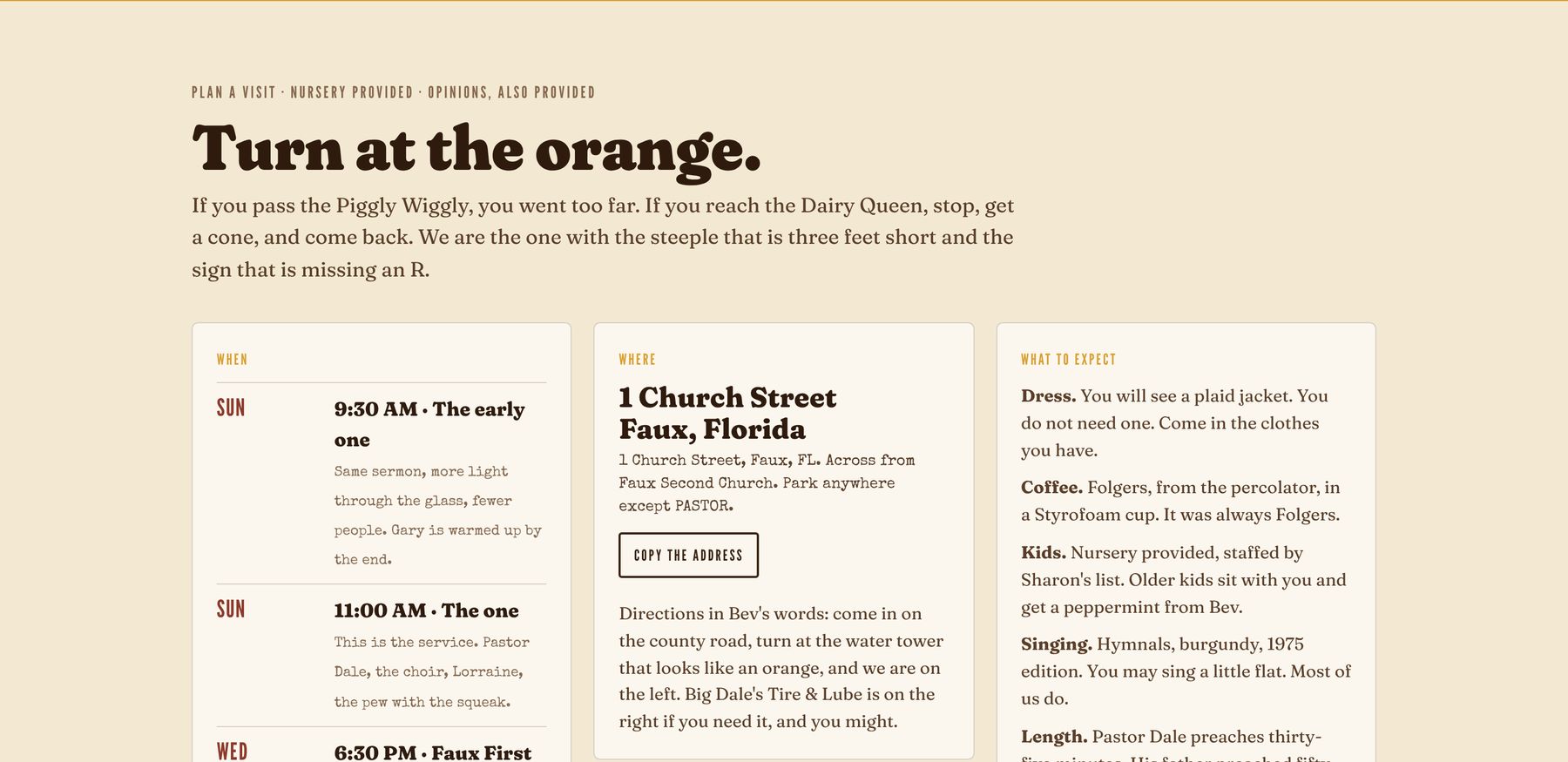 Plan a visit: Turn at the orange.