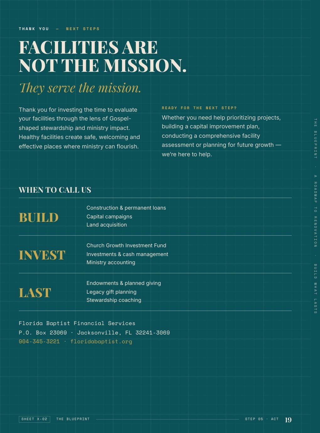 The Build / Invest / Last next-steps page
