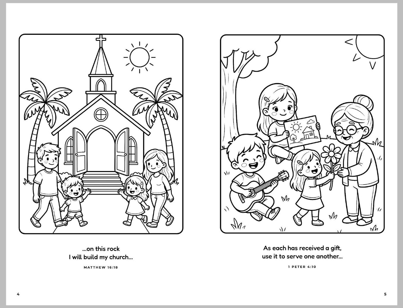 Build What Lasts coloring book for little builders: an inside spread
