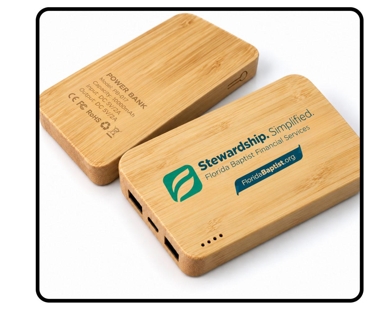 Branded bamboo power bank giveaway