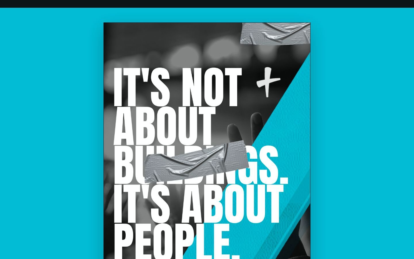 Fold-out vision piece cover: 'It's not about buildings. It's about people.'