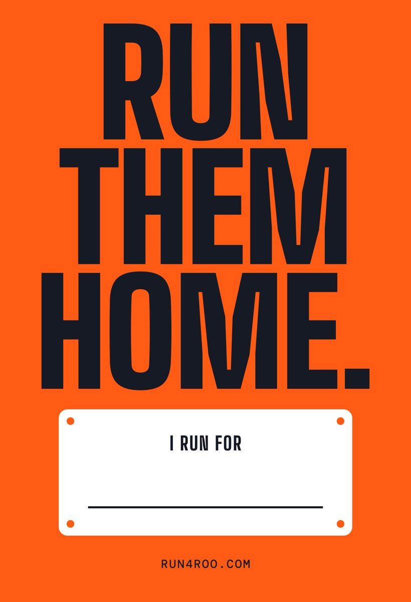 Run4Roo shirt back reading 'Run them home.' with an 'I run for' write-in panel