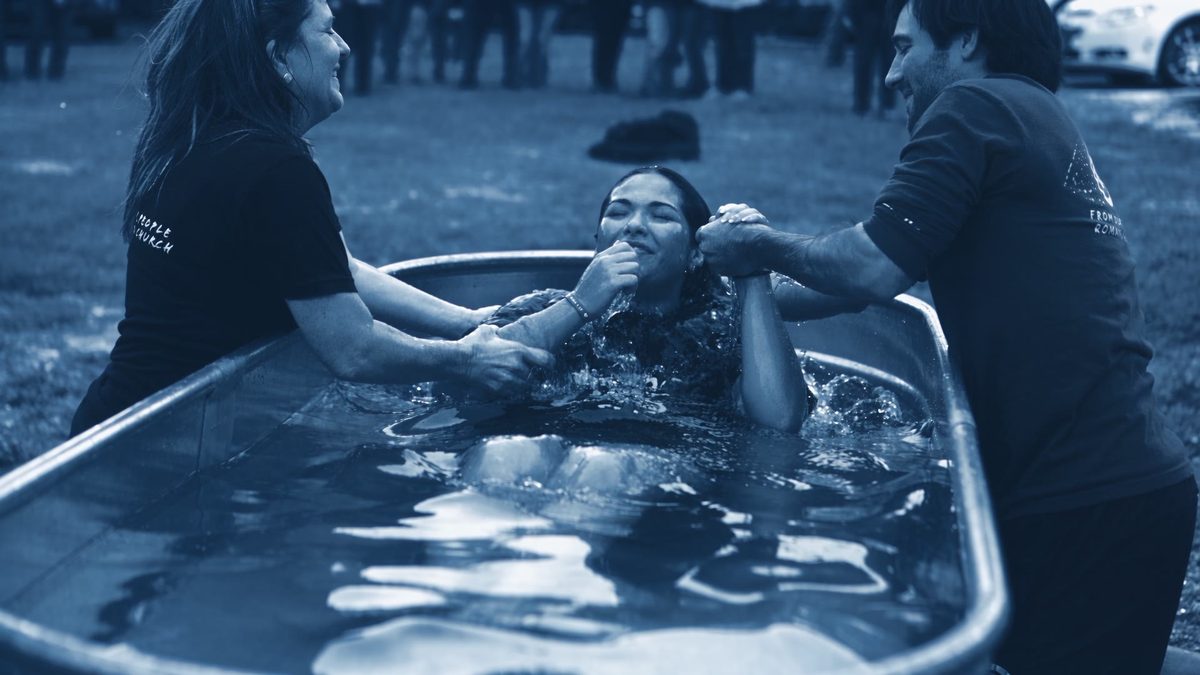 Baptism still, duotone, in the tank