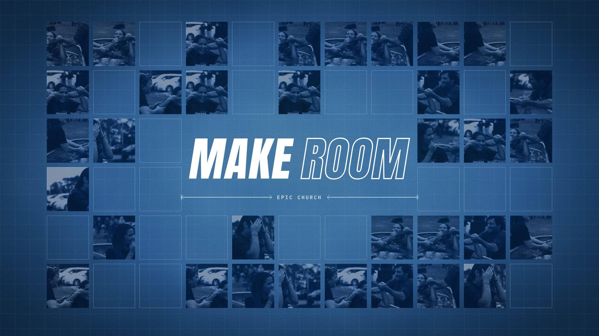 Style frame 2D: lockup centred over blueprint and photo squares