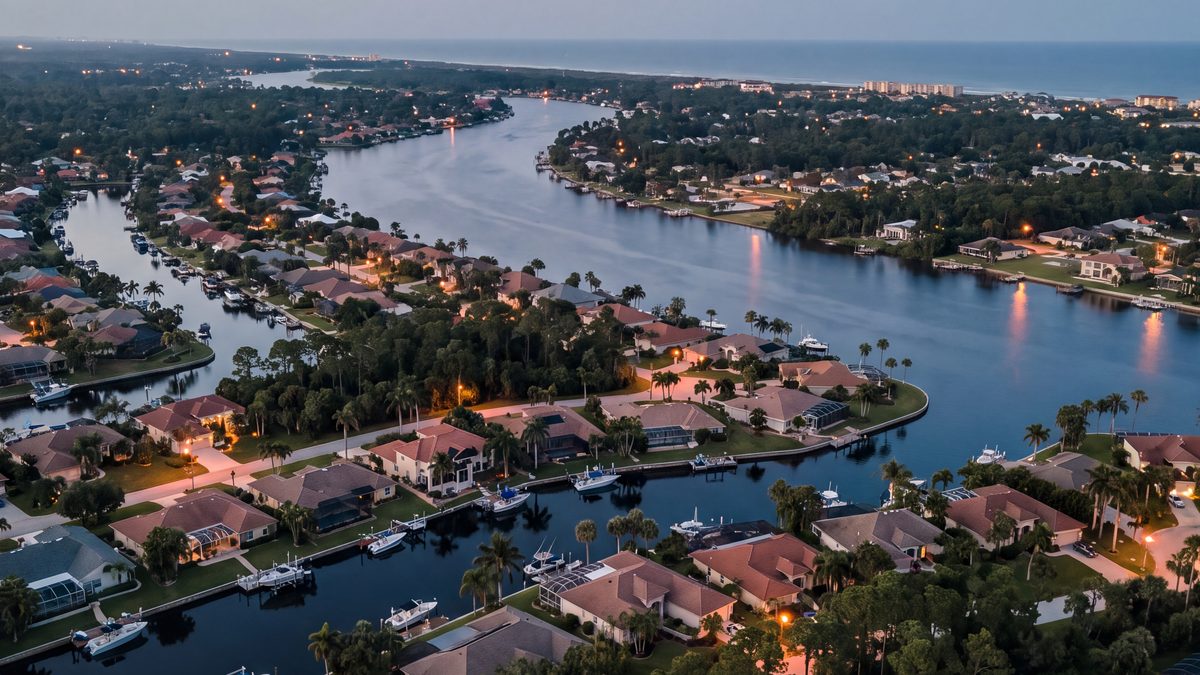 Palm Coast aerial at blue hour, native colour