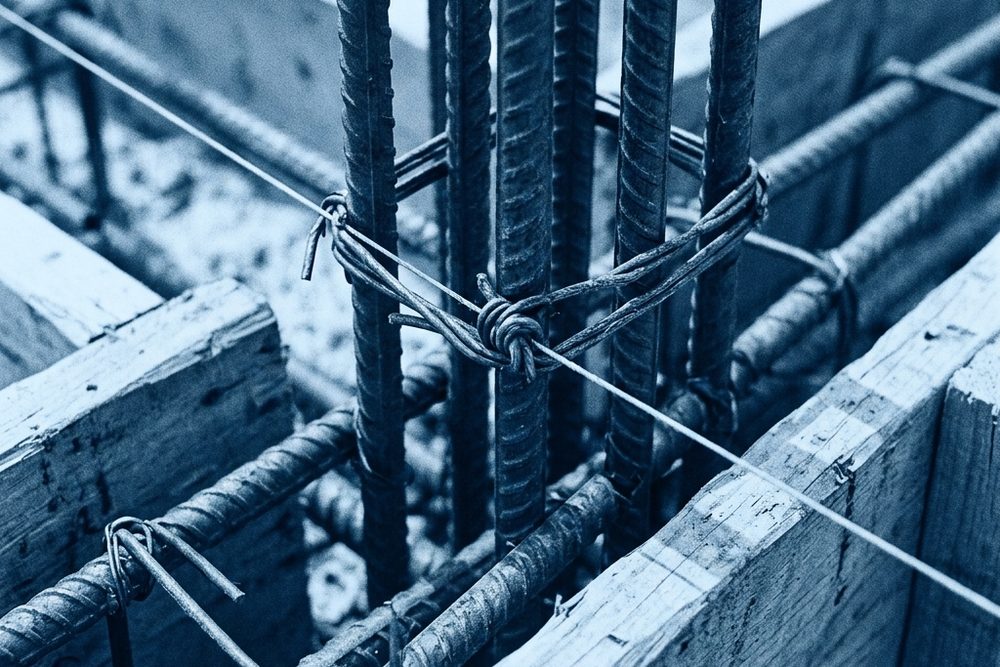 Rebar macro, blue duotone