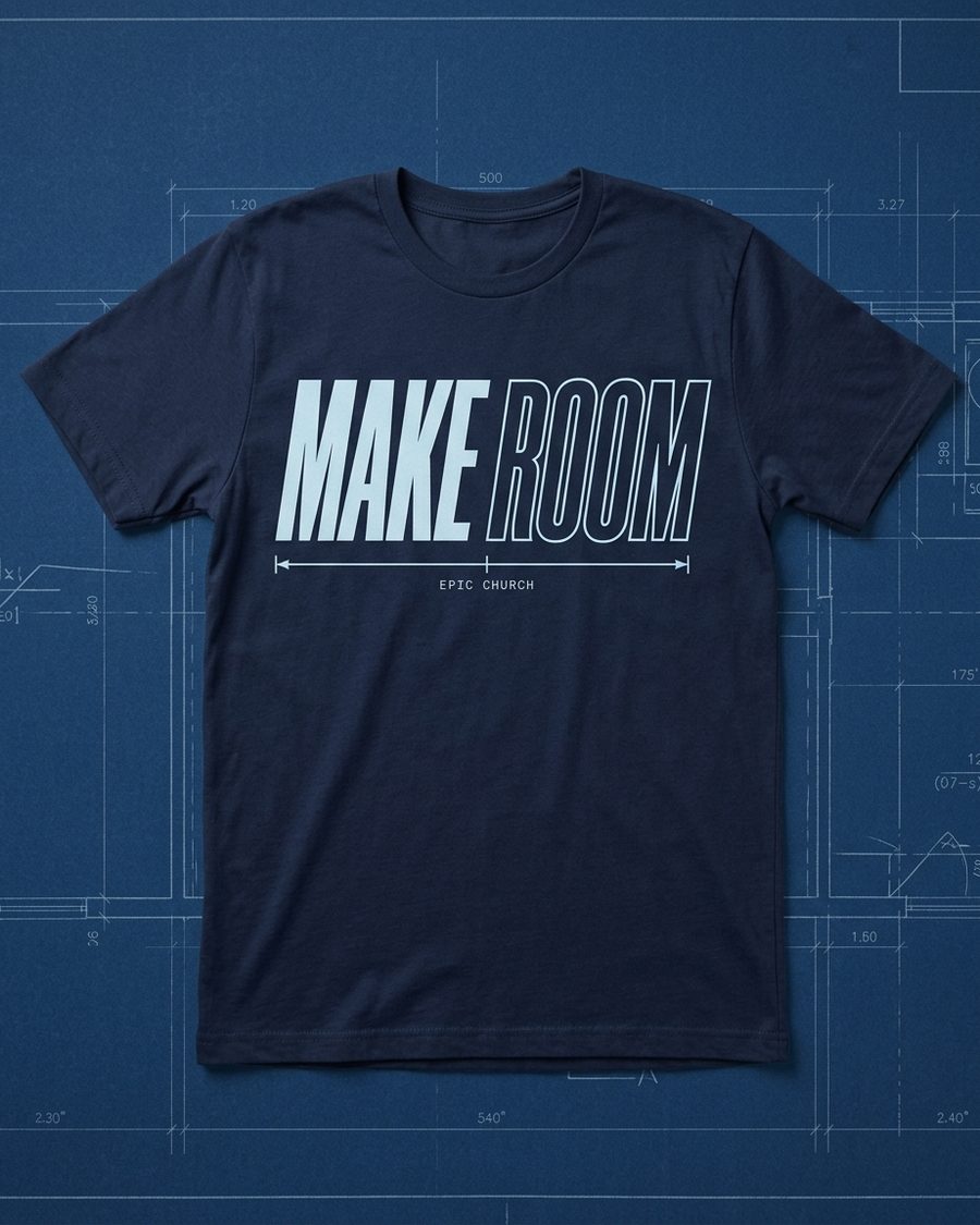 Navy tee with the MAKE ROOM lockup on the chest